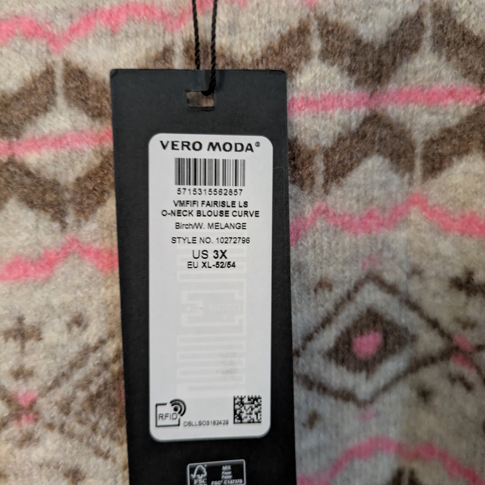 New with tags! Vero Moda Fair Isle Sweater - Bro6 and Pink - Picture 5 of 13